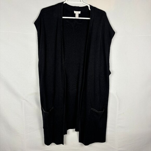 Chico's Long Duster Sweater Vest Sz 3 (XL) Office Lagenlook Cotton Minimalist - Picture 1 of 8